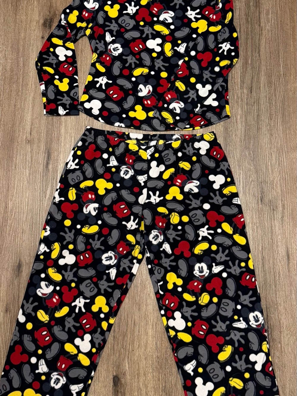 Disney teen Black Pajama Set with Red, Yellow, White & Gray Mickey Print